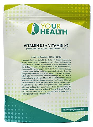 Vitamin D3 (5000 I.E.) + VITAMIN K2 (100µg), Cholecalciferol, Menachinon7 MK7-180 Tabletten