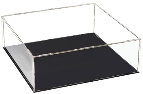 Recogwood Vitrine D'Exposition en Acrylique Clair 25 x 25 x 10cm - Boîte De Présentation À Monter avec Socle Noir - Protection Anti-Poussière pour Figurines, Jouets Et Rangement Domicile