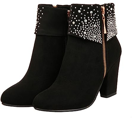 COSMEVIVI Botines Cortos Negros para Mujer Tacón Alto, Cómodos y Fáciles de Poner, Ideales para Ocasiones Formales en Otoño E Invierno
