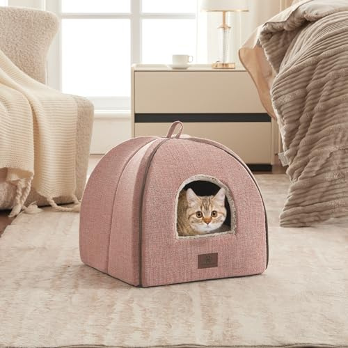 WINDRACING Lit pour chat d'intérieur - Lit grotte pour chats Maison pour chat Tente pour chat avec coussin amovible et lavable, lits doux pour chatons, et meubles, pour lit d'animaux de petite et