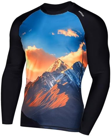 SURFEASY Men's Rash Vest |UPF 50+ Rash Guards Swimming Shirts |UV Sun Protection Quick Dry|Long Sleeve(Sunrise/Black,XL)