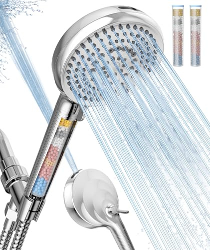 Filtered Shower Head with Handheld, 10 Spray Mode High Pressure Shower Head with Filters, Shower Filter Head for Hard Water, Powerful Spray for Cleaning, 2 Replaceable Filters Included, Chrome