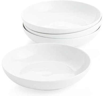 WishDeco Pastateller Groß 4er Set, Suppenteller Tief 1100ml, Pastaschale Weiß 23cm, Porzellan Salatteller, Servierschüssel für Spaghetti, Nudeln, Obst