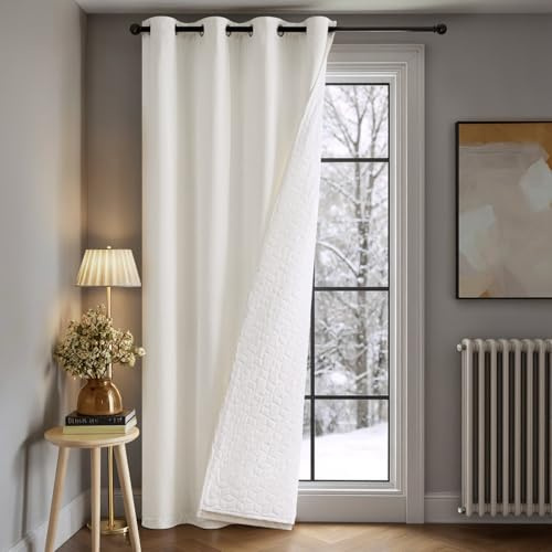 MIULEE Thermovorhang Samt, Kälteschutz Wärmevorhang, Weiß, 100x200cm 1er | Doppellagiger Samt-Thermovorhang mit Gestepptem Futter, Blickdicht, Kälteschutz für Haustüren im Winter