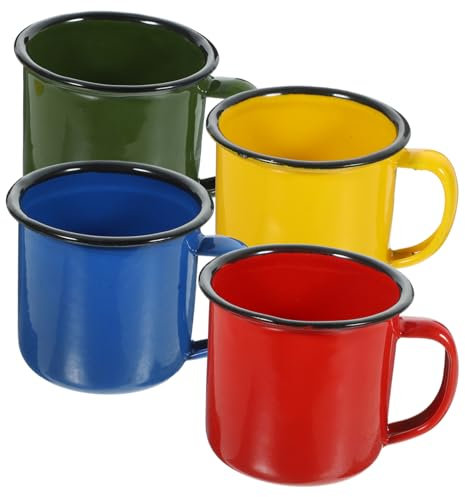 CHICAMPERA Set 4 Pezzi Tazze Da Caffè Smaltate Addensate, Tazze D’acqua Retrò Multiuso Per Latte e Succo, Materiali Resistenti Per Uso Domestico e Ristoranti