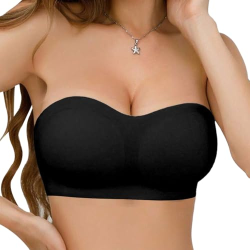 Hanaoops Femme Soutien-Gorge sans Bretelles Soutien-Gorge Bandeau sans Armature Brassiere avec Coussinets Bralette sans Coutures Anti-dérapant Silicone Brassière Élastique Maintien