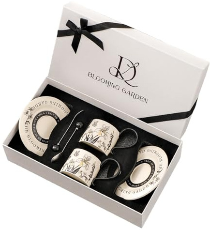 Générique Set de Tasses à Thé - avec Soucoupes et Cuillères,Tasse à Cappuccino en Céramique - pour Cappuccino Lait Chocolat Jus Bière Cuisine Café Restaurant Maison Anniversaire