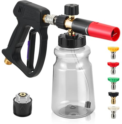 Pistola per idropulitrice ad alta pressione, 5200 psi, per lavaggio auto, con pistola per schiuma, con 5 ugelli a spruzzo, per la pulizia di Kärcher, interfaccia da 1 litro da 1/4