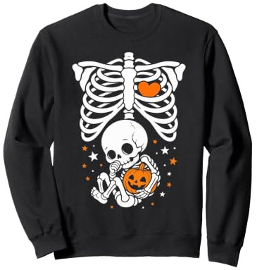 Halloween Squelette Baby Rib Cage Enceinte Citrouille Femme Sweatshirt