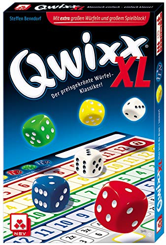 NSV - QWIXX - XL | Würfelspiel | preisgekrönter Klassiker mit extra großen Würfeln und großem Spielblock | 2-5 Spieler | ab 8 Jahren | 15 Minuten Spieldauer