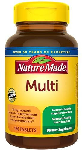 Nature Made Multivitamin Tablets with Iron, Multivitamin for Women and Men for Daily Nutritional Support, Nature Made Multi Vitamins for Adults, 130 Tablets, 130 Day Supply