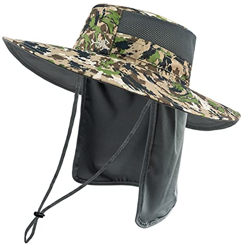 Bassdash Sonnenhut Fischerhut Bucket Hut UPF 50+ UV-Schutz Wasserdichter taktischer Angelhut mit breiter Krempe Einstellbare Größe mit Abnehmbarer Halsklappe für Männer und Frauen