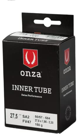 ONZA Tires Art: Uni Chambre À Air Onza 27.5x1.90-2.30 Sa2 | Made In Europe 0.6 Mm, Valve Fv47mm, 50|57-584, 150g Schlauch, Schwarz, 27,5x2,10-2,30
