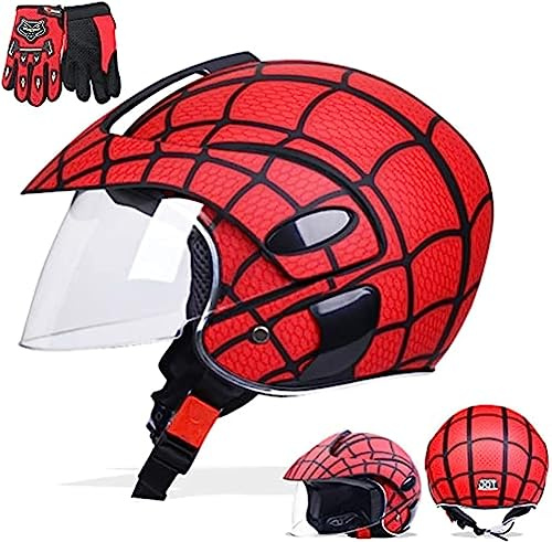 SVIVE Casco Arte Spider-Net, per Moto, Ciclo di Guida Sportiva, Casco di Sicurezza Mezzo Quattro Stagioni in Bicicletta per I Bambini 2-7 Anni,Matte Red