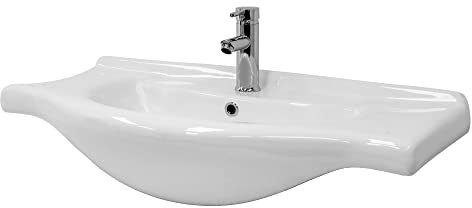 ML-Design Lavabo en Céramique Blanc, 86x21,5x51,5 cm, Evier à Main, Vasque à Poser Moderne, Lavabo de Comptoir Élégant, Lavabo à Encastrer avec Trou pour Robinet et Trop-plein pour Salle de Bain