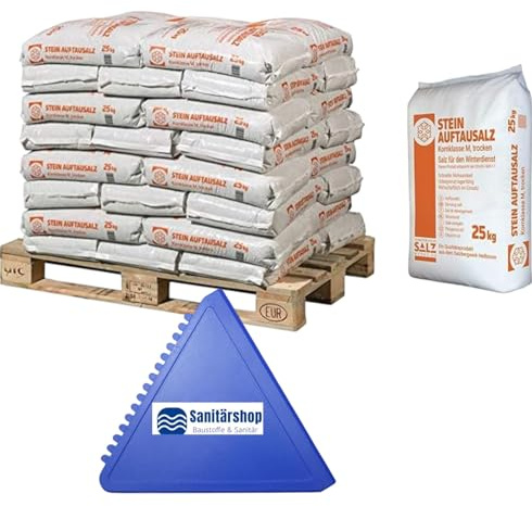 zbs24 Streusalz Palette 40 x 25 kg - Auftausalz für den professionellen Winterdienst geeignet 25 kg-Sack inkl. 1 Eiskratzer