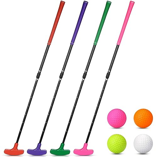 Hiboom 4 Pack Golf Putters for Men and Women Two Way Mini Golf Putter with 4 Golf Balls Adjustable Length Kids Putter Bulk for Right or Left Handed Golfers for Children Teenager Junior (Vivid Color)