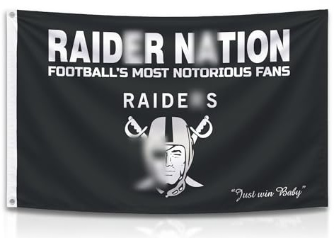 3x5 Feet Raiders Nation Single Sided Flag with 2 Brass Grommets - Polyester Banner for Garage Man Cave Wall Decoration - Raiders Nation USA American Country - Indoor or Outdoor or Home Décor