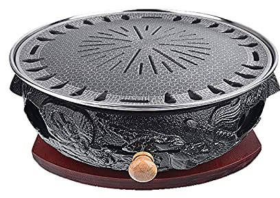 Umiup Poêle à Barbecue pour Barbecue, Barbecue, Grill au Charbon de Bois sans fumée, Grill en Fonte, servi avec Une Plaque de Cuisson en Pierre Maifan + Filet à Griller, intérieur/extérieur (coul