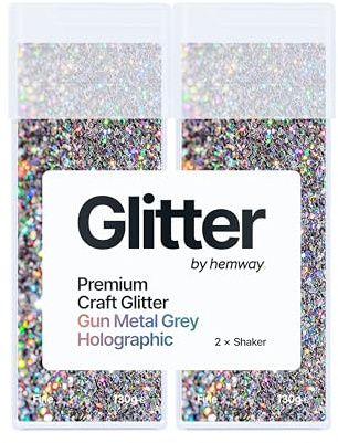 Hemway Craft Glitter Shaker Gun Metal Grey Holographic 130g x2 Pack Fine | for Resin & Epoxy Crafts, Christmas Art Supplies, Nail, Body, Face, Eye, Festival, Crafting, Slime, Sparkle
