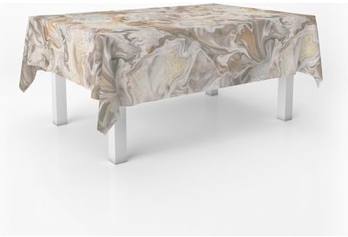 ECOMMERC3 Wachstuch, rechteckig, Größe 100 x 140 cm, Stil, Haltbarkeit und einfache Reinigung für Ihren Tisch – fleckenabweisende und wasserdichte Wachstuch-Tischdecke, Gold