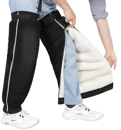 Faxianther Winter Thermal Fleece Lining Cycling Leg Warmers, Men Women Elders Windproof Water Resistant Motorcycle Biking Knee Braces Pads Leg Sleeves Support Protector Leggings Zipper Closure