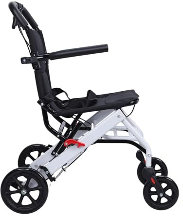 Sedia a rotelle portatile per il trasporto, leggera sedia a rotelle pieghevole con cintura di sicurezza e grandi ruote per tutti i terreni, telaio in alluminio, bracciolo ribaltabile, capacità 81,6