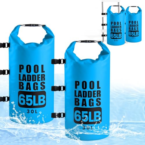 Lot de 2 sacs de sable universels de 30 l/29,5 kg avec sangle réglable, poids pour échelle de piscine en PVC 500D imperméable, poids d'escalier pour marches de piscine hors sol et creusées