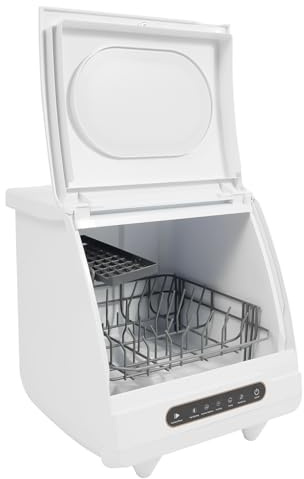 HOARLICN Mini Geschirrspüler, 800W Tischgeschirrspüler 45 X 45 X 38cm Kleine Spülmaschine Maximaler Wasserverbrauch 5l mit 360° Drehbaren 2 Spülungsmodi für Durchmesser Weniger Als 38cm (Weiß)