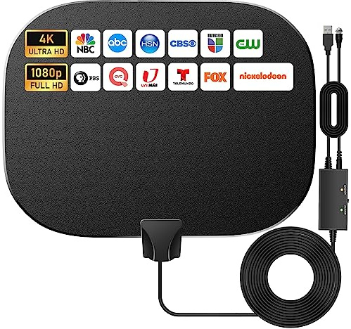 2026 Newest Freeview Indoor TV Aerial,600KM Range Digital HDTV Aerial with Amplifier Signal Booster,High Gain Stronger Reception TV Aerial with 33ft/10M Coax Cable,4K 1080P TV Tuner DVB-T TV Radio