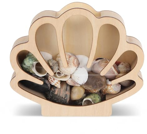 Seashell Display Case Wooden, Sea Shells Holder with Acrylic Panel, Shell Storage Box for Beach Decor, Coastal Room Decor