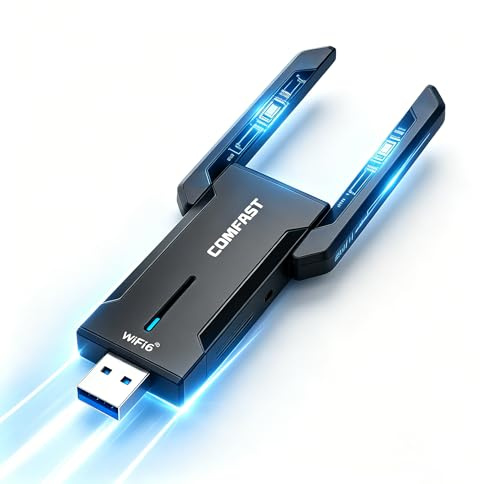 COMFAST Adattatore WiFi USB Chiavetta WiFi PC Fisso USB 3.0 Wi-Fi6 Tripla Banda 5400Mbps Doppia Antenna Supporta OFDMA MU-MIMO, WPA3, Installazione Veloce Senza Driver Compatibile Windows 10 11