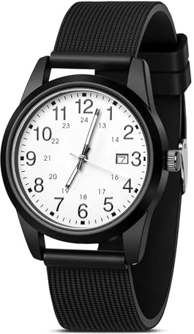 AOOSU Montre Homme Montres, Montres pour Hommes, Montre à Analogique Quartz avec Bracelet en Silicone Cadran Calendrie Montres-Bracelets Décontractée Cadeau pour Hommes