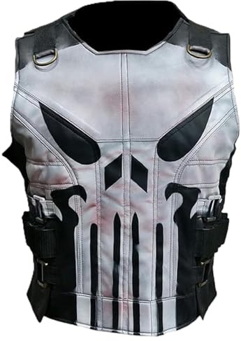 Cold Kulture Herr Frank Punisher Castle Skull Logo Jon Bernthal Konstläder Väst Kostym