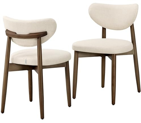 VASAGLE Mid-Century Modern Dining Chairs, Set of 2, Upholstered Chairs with Solid Wood Legs, Linen-Look Fabric, 50 x 51 x 82 cm, Light Beige, for Kitchen, Mazie Collection KDC668L101