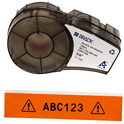 Brady Ruban d’étiquettes vinyles étiqueteuses M211 et M210 - Étiquettes vinyles adhésives - Noir sur orange (19.05mm x 6.40m) - M21-750-595-OR