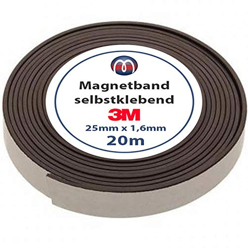 Magnosphere Rubans Magnétiques adhésif 3M / Bande Aimantée 1,6mm x 25mm x 20m
