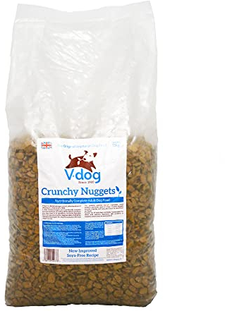 V-Dog Vegan Dog Food. Complete dry dog food. Crunchy Nuggets non-gm, hypoallergenic kibble for large and small breeds. Meat-free, holistic dried food for over 40 years. 15Kg