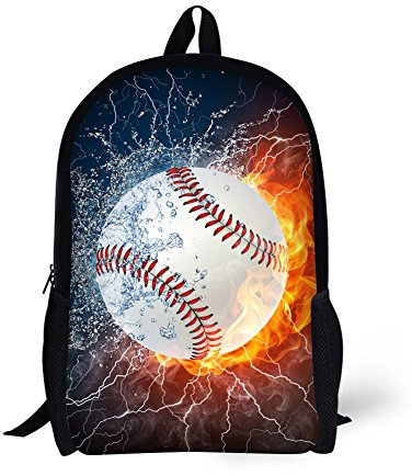 Baseball Book Bags Black Backpack for Man/Kid/Girl/Woman 17 Inch Combustion Pattern Cool Design School Bags
