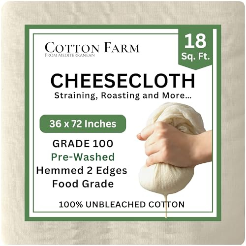 Cotton Farm Grade 100 XL Cheese Cloth for Straining & Cooking; 18 Sq. Ft. (2x1 yards); 100% Unbleached Cotton Cheesecloth; Reusable with Finished 2 Edges; Ultra-Dense (the finest) Butter Muslin