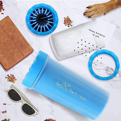 Pet Base Hundepfoten-Reiniger, 2-in-1, 100 % Silikon, für Hundepfoten, mit schnell trocknendem Handtuch, für Hunde und Katzen, schmutzige Pfotenreinigung, mittelgroße und große Rassen (XL, blau)