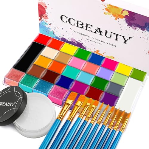 CCbeauty Professionelle 36 Farben Gesichtsbemalungspalette, Gesichtsmalerei-Set, Neon-Körperfarbe, ungiftiges Ölbasis, SFX-Make-up mit losem Puder, Cosplay, Make-up