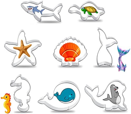 FACATH 8 Piece Ocean Creature Cookie Cutters Set, Marine Species Shapes | 3D Ocean Animal & Shaped Cookie Molds, Baking Cutters for Chef, Birthday Party, Holiday Treats, Kitchen Baking Supplies