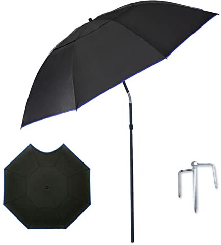 2.2m/7ft Utomhus Strandparaply, 360° Universell Fiske Skugga med Metallsandankare, 8 Glasfiberribbor, för Trädgård, Uteplats,Pool