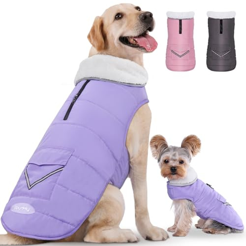 iBuddy Dog Winter Coat for X-Large Dogs, Easy on Dog Snow Fleece Coat Velcro Waterproof Pet Puffer Jacket with Harness Hole Adjustable Reflective Quilted Pet Cold Weather Vest for Girl Female