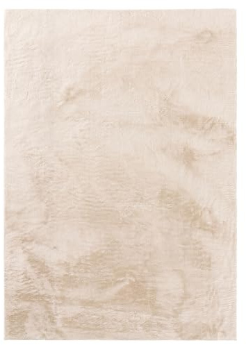 benuta Basic Kunstfaser Fellteppich Furry - Beige 140x200 cm - Weicher Wohnzimmerteppich - Anti-Rutsch-Rückseite - Waschbar - Für Fußbodenheizung geeignet