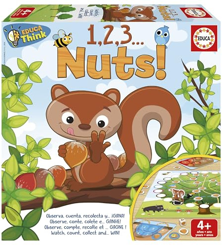 Educa - Juego de Mesa Educativo de conteo y observación | 1,2,3 Nuts. 2 dinámicas distinas Donde los niños y niñas mejorarán la concentración, observación, Estrategia y clasificación. +4 años (20083)