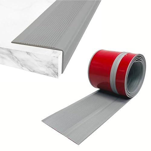 Zayejod 2M Bullnose Stair Anti Slip Nosing Self-Adhesive, 76x35mm | Grey Vinyl Edging Strip,Non Slip Step Trim,PVC Rubber Angle Stair Edge Trim for Indoor Outdoor Stairs