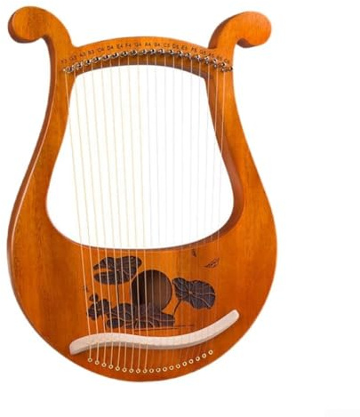 Fantastiskt utformad mahogny lyre harpa – 19 metallsträngar med stämningsnyckel, reservsträngar, rengöringsduk och användarmanual (Lotus)