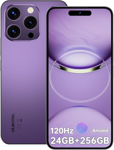 OUKITEL P1 Telefonos Moviles Libres, Pantalla AMOLED 6.7 120Hz FHD+ Smartphone Android 14, 24GB RAM+256GB ROM/2TB Telefono Movil, Cámara 50MP+32MP, 5150mAh Batería,GPS/Face ID/Huella Dactilar,Morado